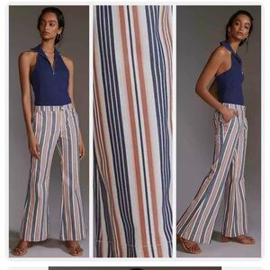 Anthropologie Blue and Orange Flare Pants
